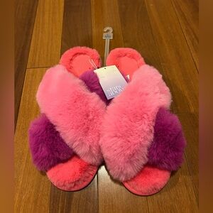 Stars Above Fuzzy Pink and Purple Faux Fur Slippers size L(9/10)